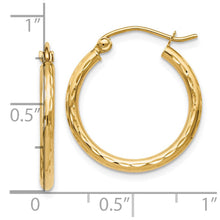 2mm 10k Yellow Gold Diamond Cut Round Hoop Earrings, 20mm (3/4 Inch)