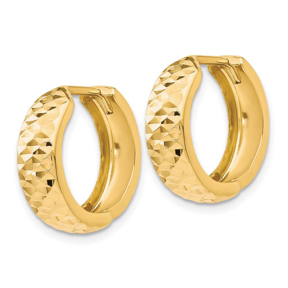 5mm 10k Yellow Gold Diamond Cut Hinged Huggie Hoops, 16mm (5/8 Inch)