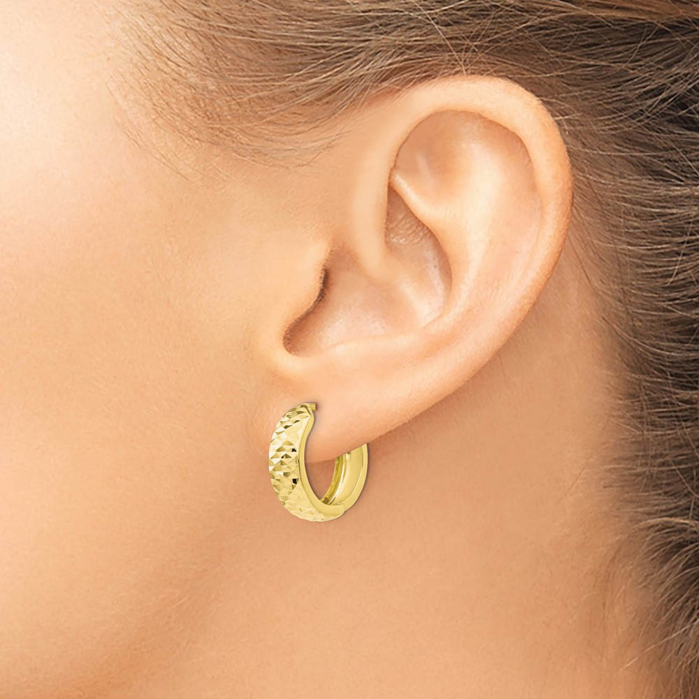 5mm 10k Yellow Gold Diamond Cut Hinged Huggie Hoops, 16mm (5/8 Inch)
