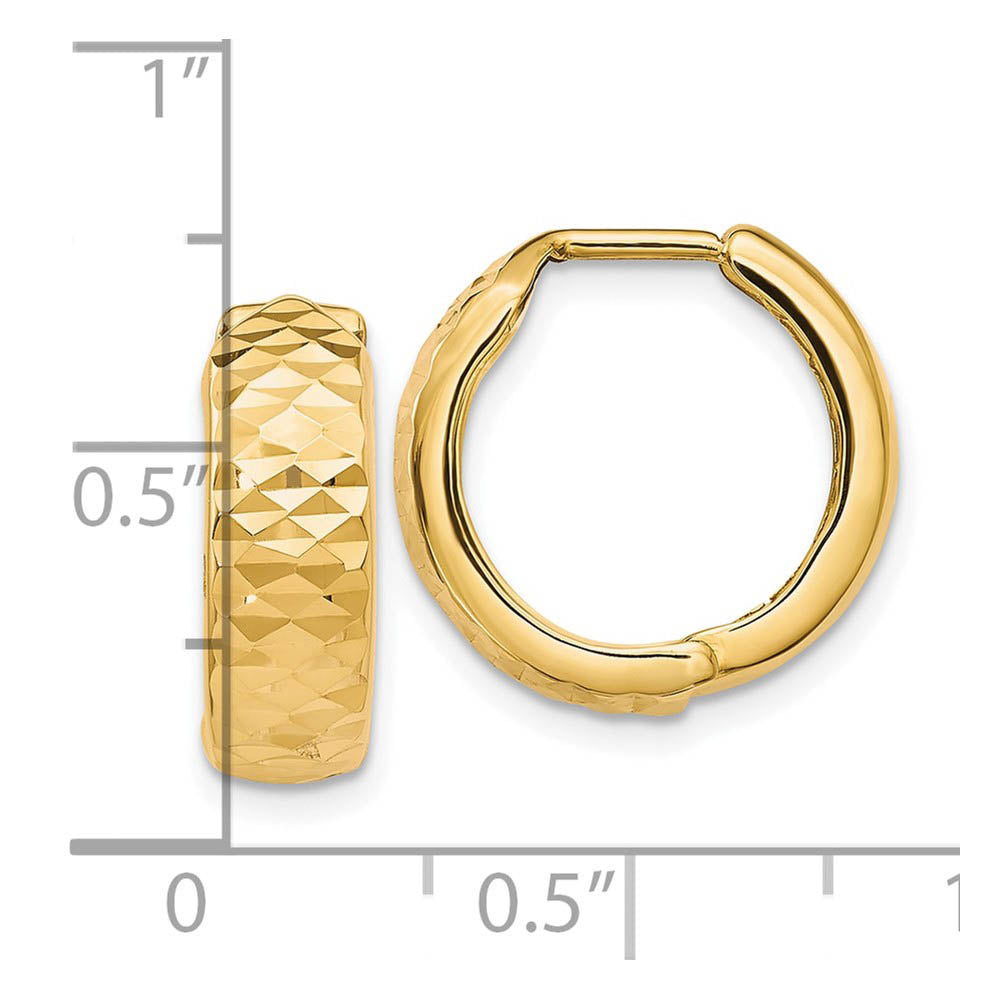 5mm 10k Yellow Gold Diamond Cut Hinged Huggie Hoops, 16mm (5/8 Inch)
