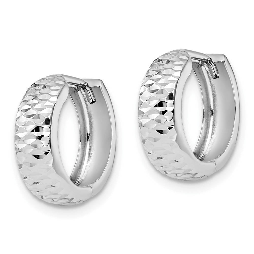 5mm 10k White Gold Diamond Cut Hinged Huggie Hoops, 16mm (5/8 Inch)