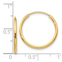 1.5mm x 19mm 14k Yellow Gold Polished Round Endless Hoop Earrings