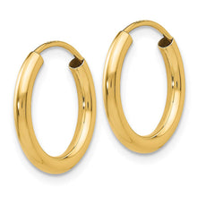 2mm x 15mm 14k Yellow Gold Polished Round Endless Hoop Earrings