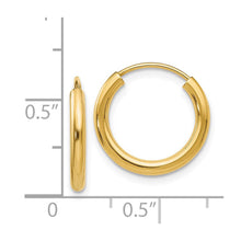 2mm x 15mm 14k Yellow Gold Polished Round Endless Hoop Earrings