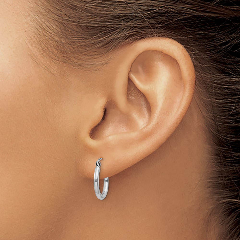2mm x 15mm 14k White Gold Classic Round Hoop Earrings