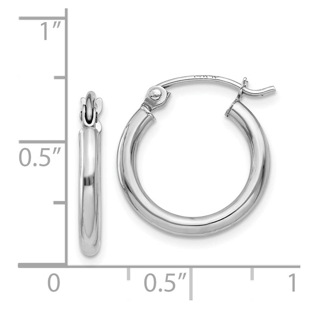 2mm x 15mm 14k White Gold Classic Round Hoop Earrings