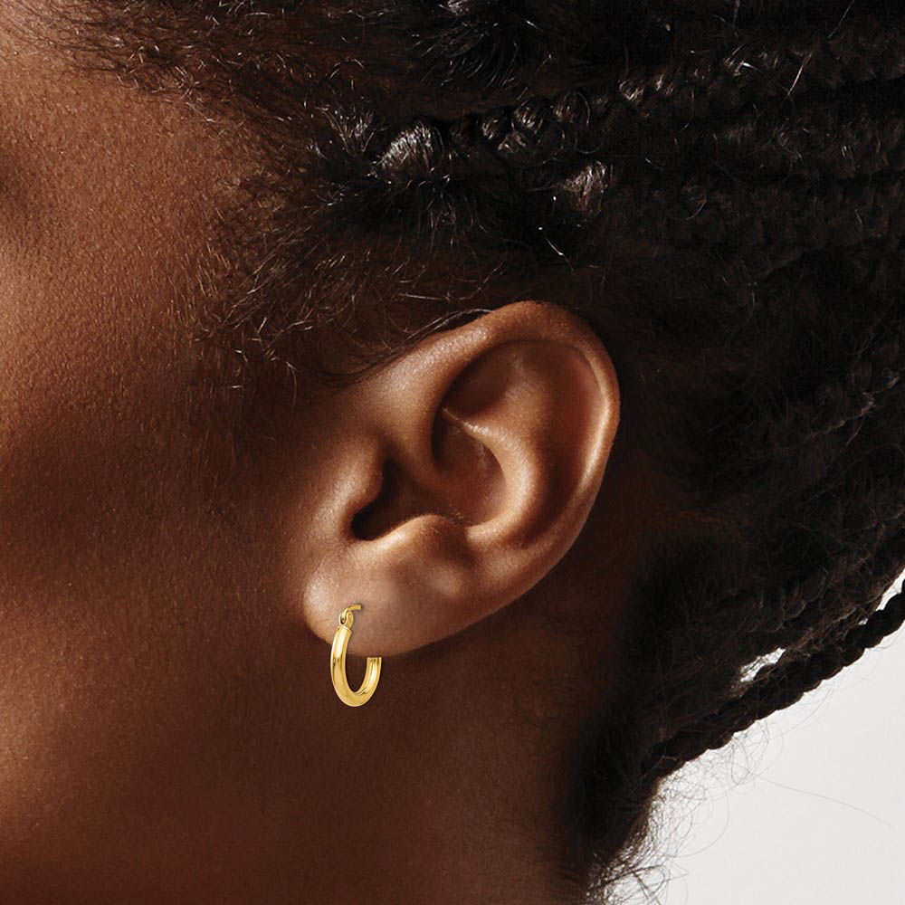 2mm x 12mm 14k Yellow Gold Classic Round Hoop Earrings