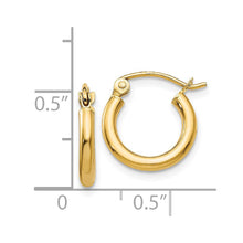 2mm x 12mm 14k Yellow Gold Classic Round Hoop Earrings