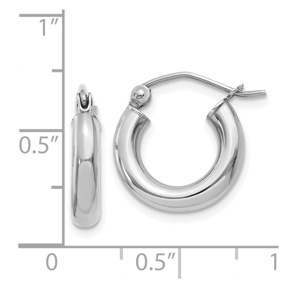 3mm x 13mm 14k White Gold Classic Round Hoop Earrings