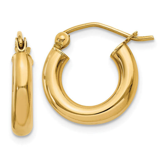 3mm x 13mm 14k Yellow Gold Classic Round Hoop Earrings