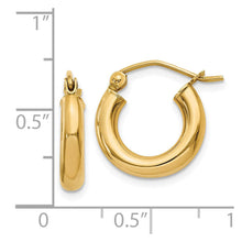 3mm x 13mm 14k Yellow Gold Classic Round Hoop Earrings