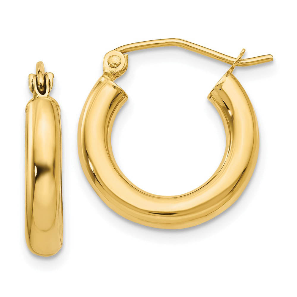 3mm x 15mm 14k Yellow Gold Classic Round Hoop Earrings