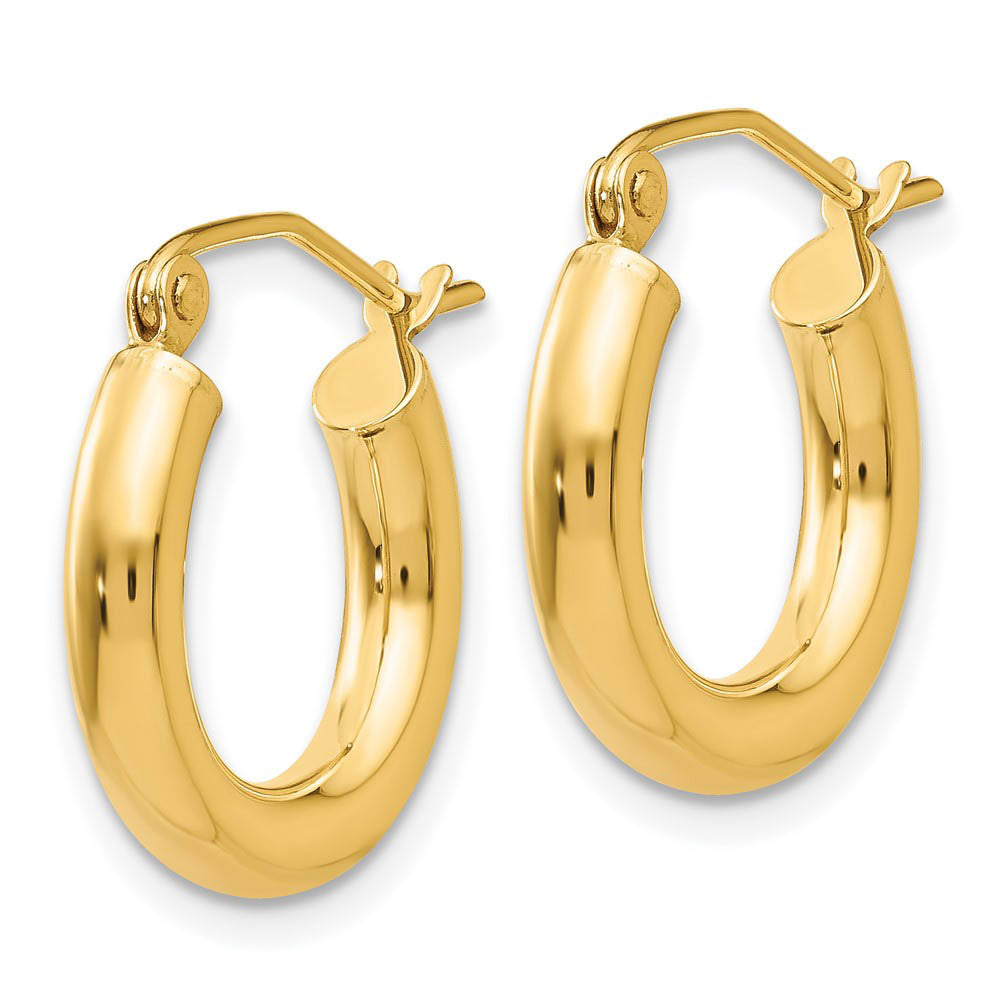3mm x 15mm 14k Yellow Gold Classic Round Hoop Earrings