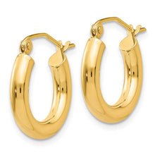 3mm x 15mm 14k Yellow Gold Classic Round Hoop Earrings