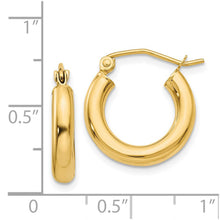 3mm x 15mm 14k Yellow Gold Classic Round Hoop Earrings