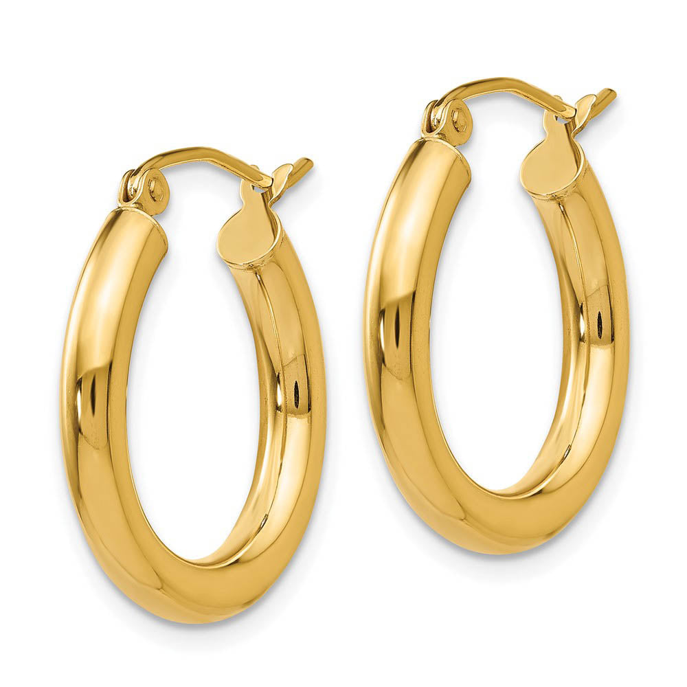 3mm x 20mm 14k Yellow Gold Classic Round Hoop Earrings