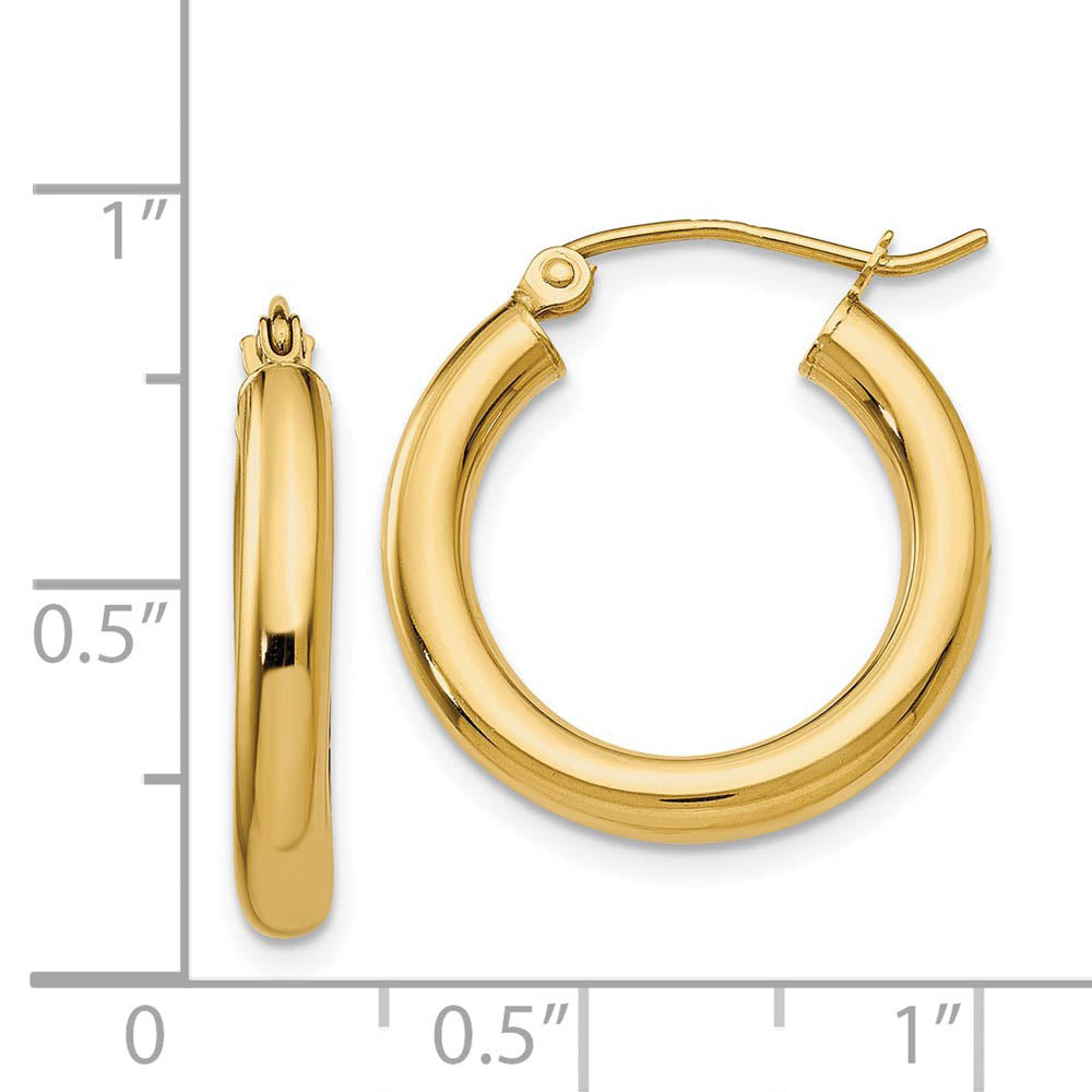 3mm x 20mm 14k Yellow Gold Classic Round Hoop Earrings
