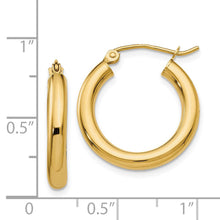 3mm x 20mm 14k Yellow Gold Classic Round Hoop Earrings