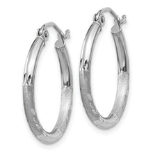 2mm x 20mm 14k White Gold Satin & Diamond-Cut Round Hoop Earrings