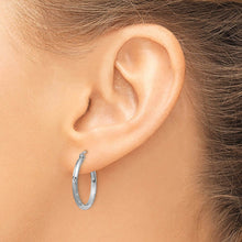 2mm x 20mm 14k White Gold Satin & Diamond-Cut Round Hoop Earrings