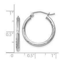 2mm x 20mm 14k White Gold Satin & Diamond-Cut Round Hoop Earrings