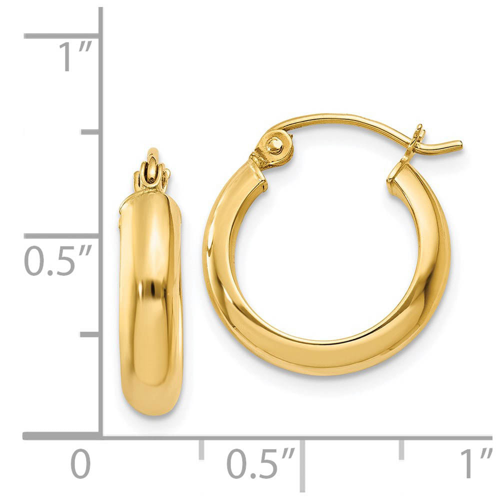 3.75mm x 16mm Polished 14k Yellow Gold Domed Round Tube Hoop Earrings