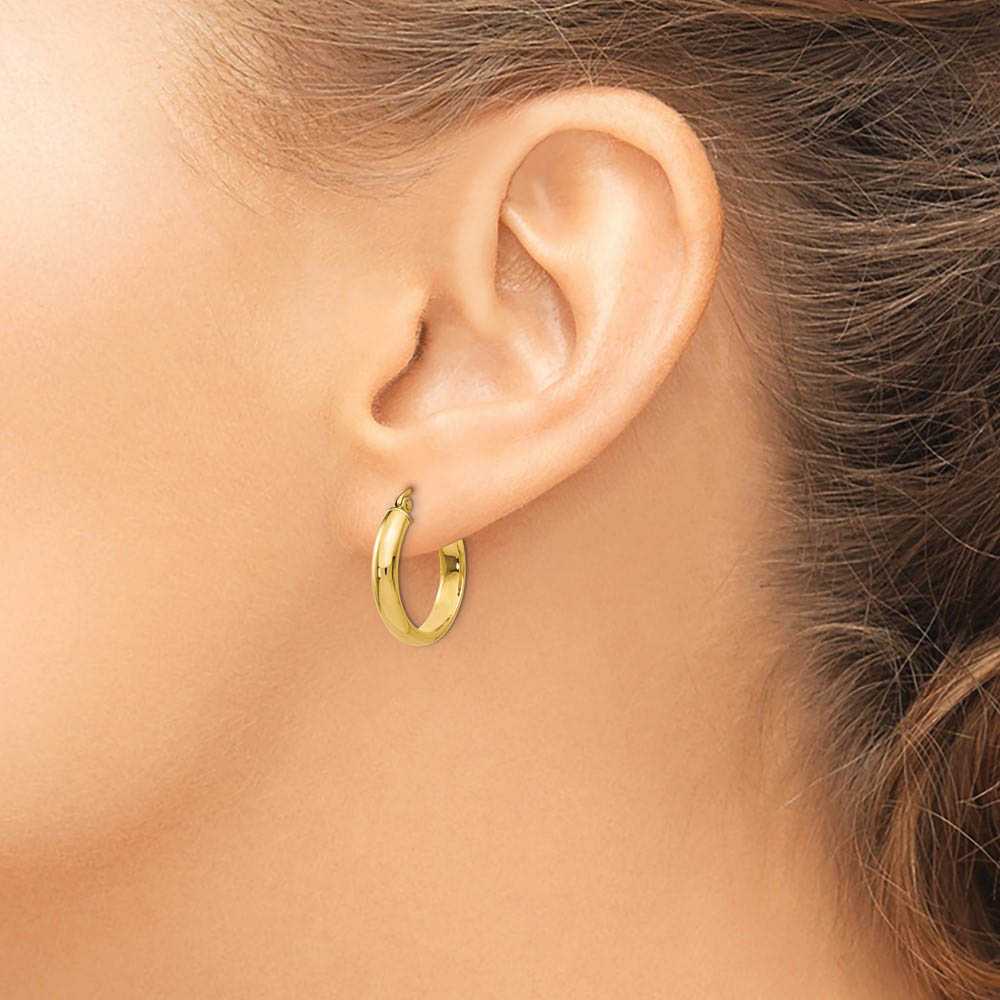 3.75mm x 20mm Polished 14k Yellow Gold Domed Round Tube Hoop Earrings