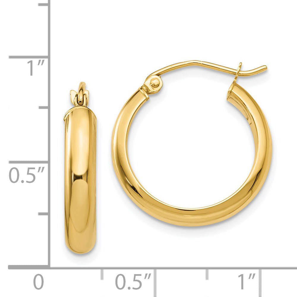 3.75mm x 20mm Polished 14k Yellow Gold Domed Round Tube Hoop Earrings