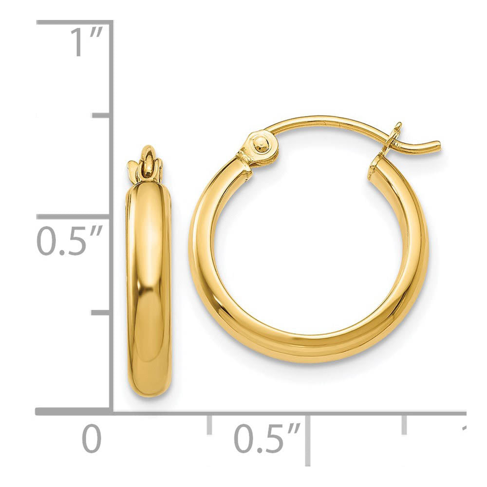 2.75mm x 15mm Polished 14k Yellow Gold Domed Round Tube Hoop Earrings