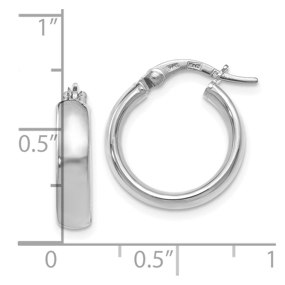 4mm x 16mm (5/8 Inch) Polished 14k White Gold Domed Round Tube Hoops