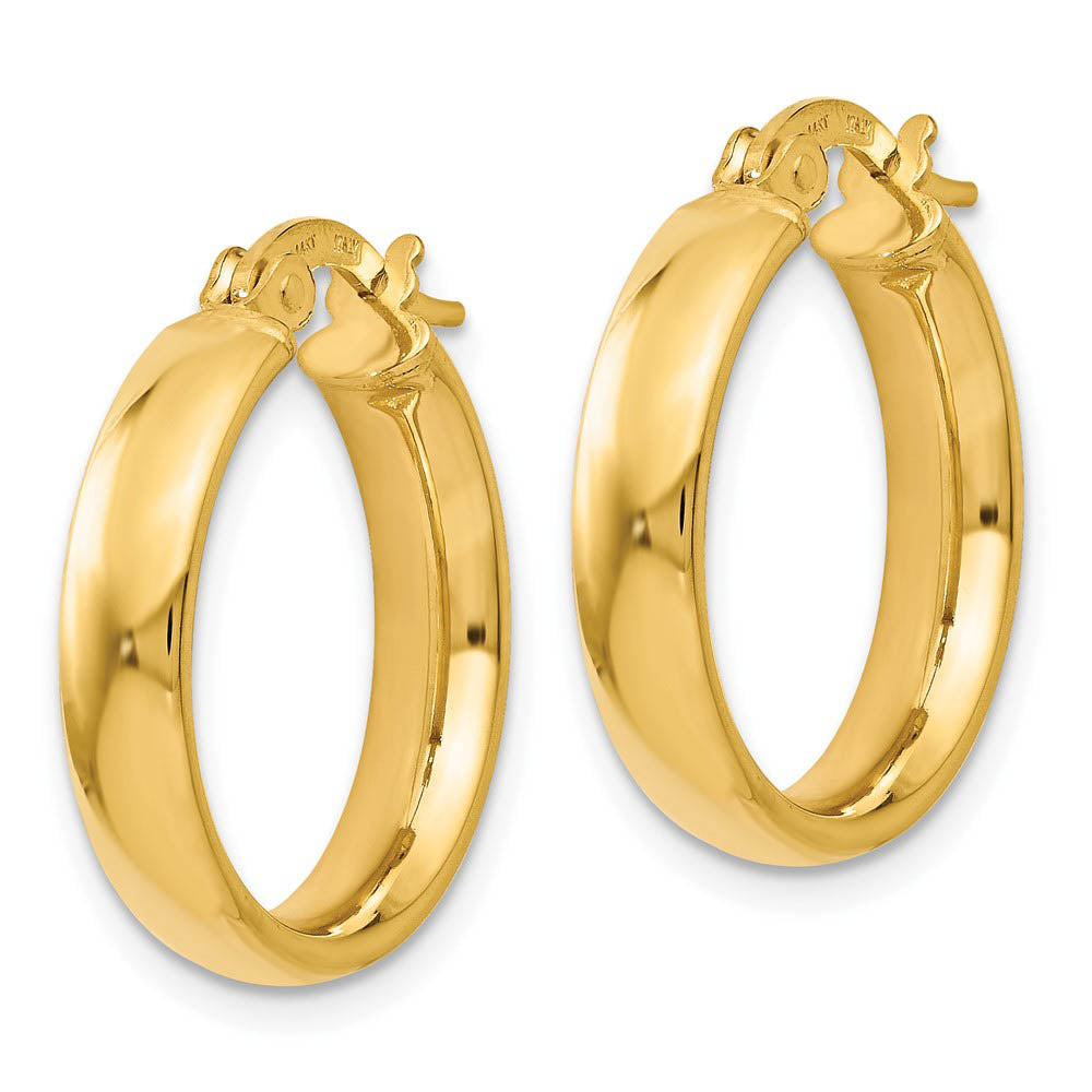 4mm x 19mm (3/4 Inch) Polished 14k Yellow Gold Domed Round Tube Hoops