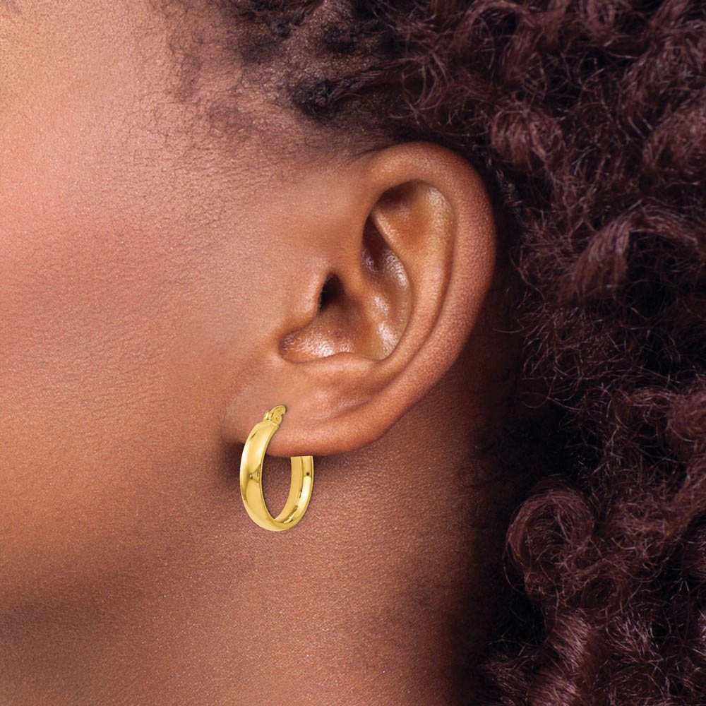 4mm x 19mm (3/4 Inch) Polished 14k Yellow Gold Domed Round Tube Hoops