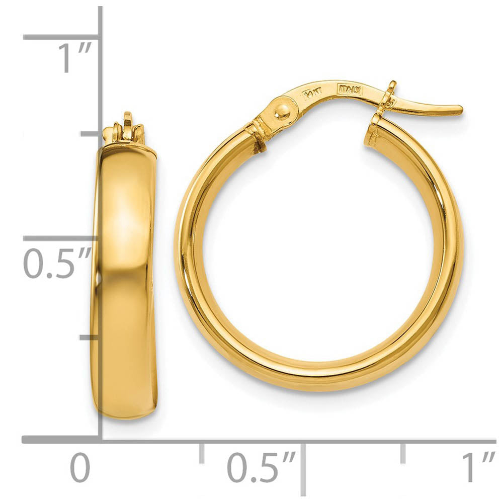 4mm x 19mm (3/4 Inch) Polished 14k Yellow Gold Domed Round Tube Hoops