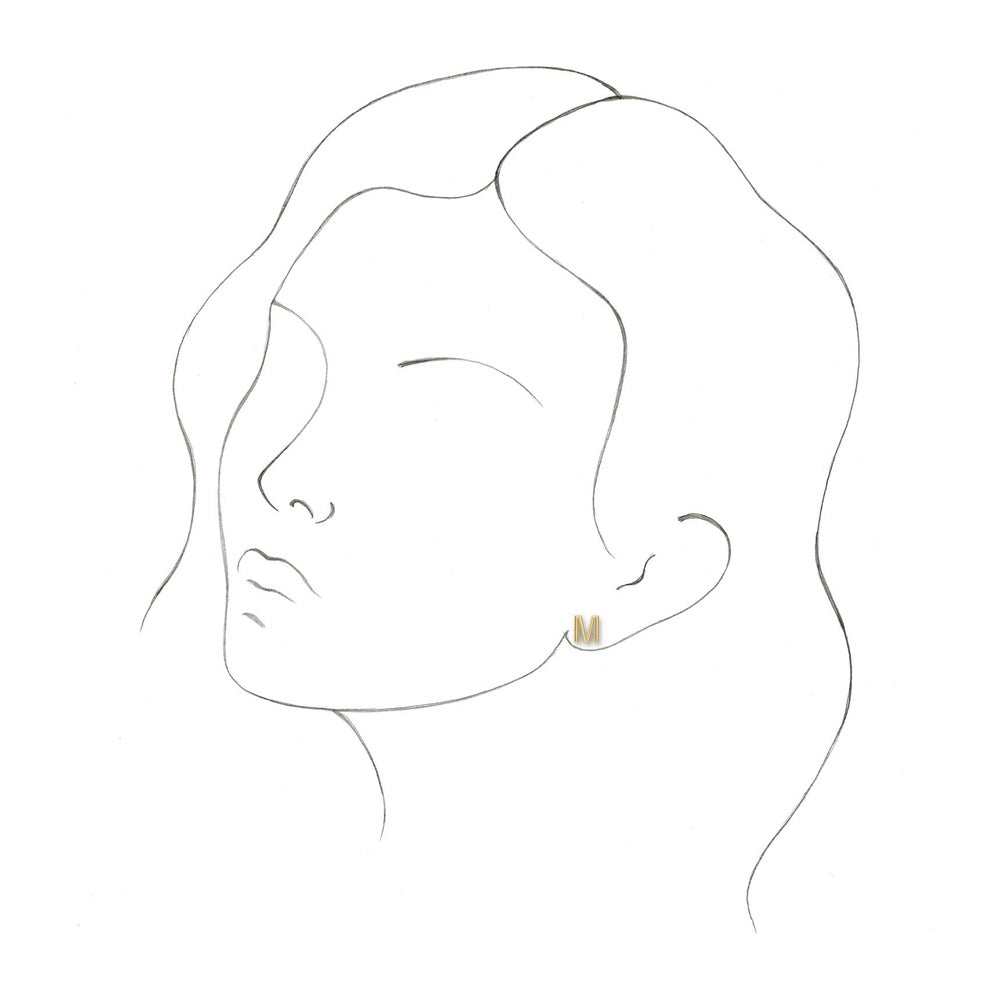 Single, 14k Yellow Gold Initial A-Z Post Earring, 8mm