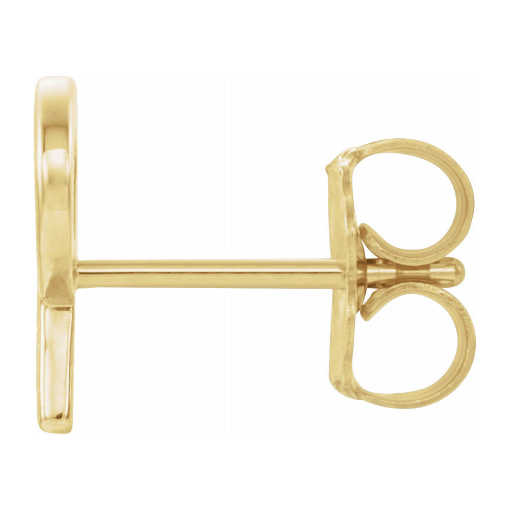 Single, 14k Yellow Gold Initial A-Z Post Earring, 8mm