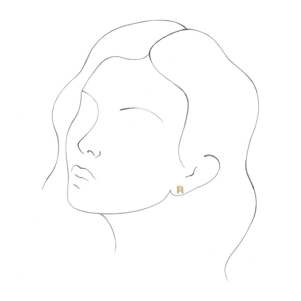 Single, 14k Yellow Gold Initial A-Z Post Earring, 8mm