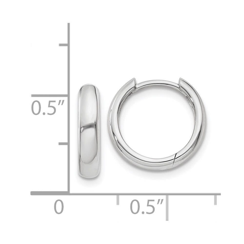 Hinged Huggie Round Hoop Earrings in 14k White Gold, 12mm (7/16 Inch)