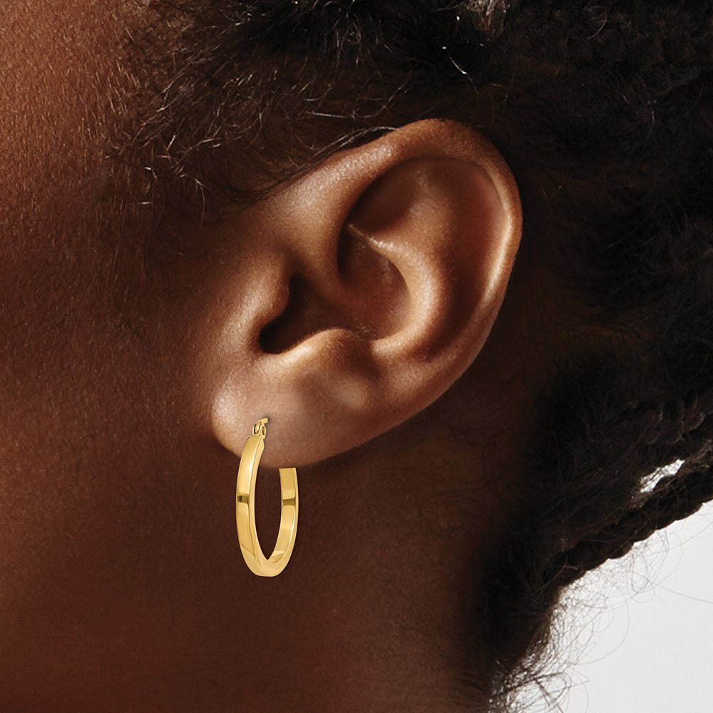 2mm, 14k Yellow Gold, Polished Square Tube Hoops, 20mm (3/4 Inch)