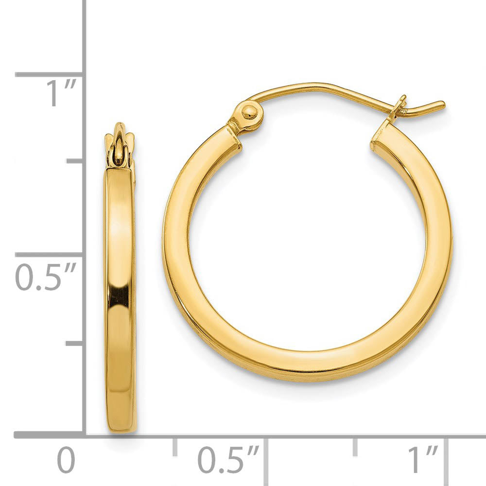 2mm, 14k Yellow Gold, Polished Square Tube Hoops, 20mm (3/4 Inch)