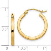 2mm, 14k Yellow Gold, Polished Square Tube Hoops, 20mm (3/4 Inch)