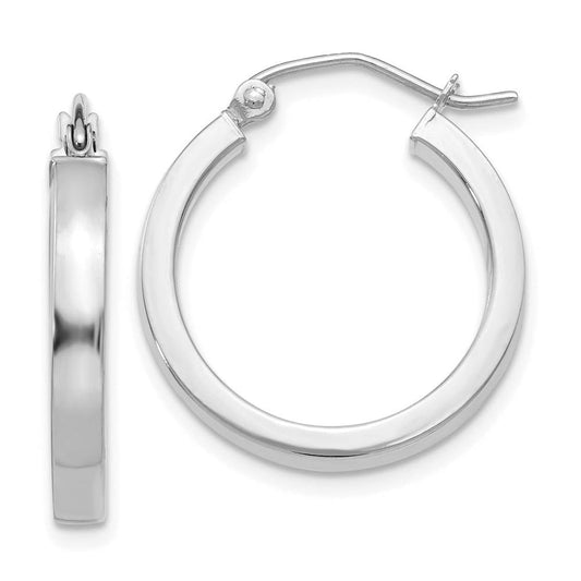 3mm, 14k White Gold Polished Rectangle Tube Hoops, 20mm (3/4 Inch)