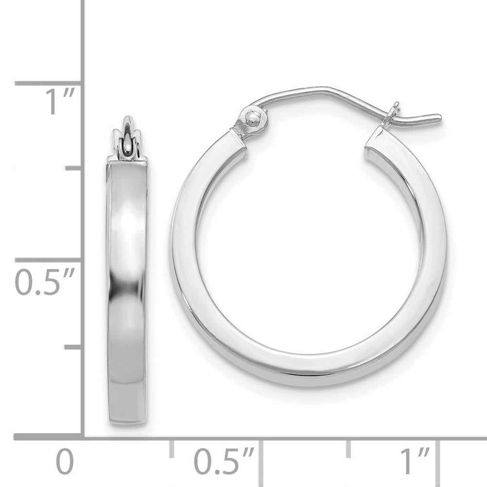 3mm, 14k White Gold Polished Rectangle Tube Hoops, 20mm (3/4 Inch)