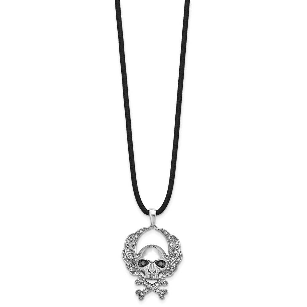 Black & White Diamond Sterling Silver Skull & Crossbones Cord Necklace
