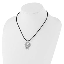 Black & White Diamond Sterling Silver Skull & Crossbones Cord Necklace