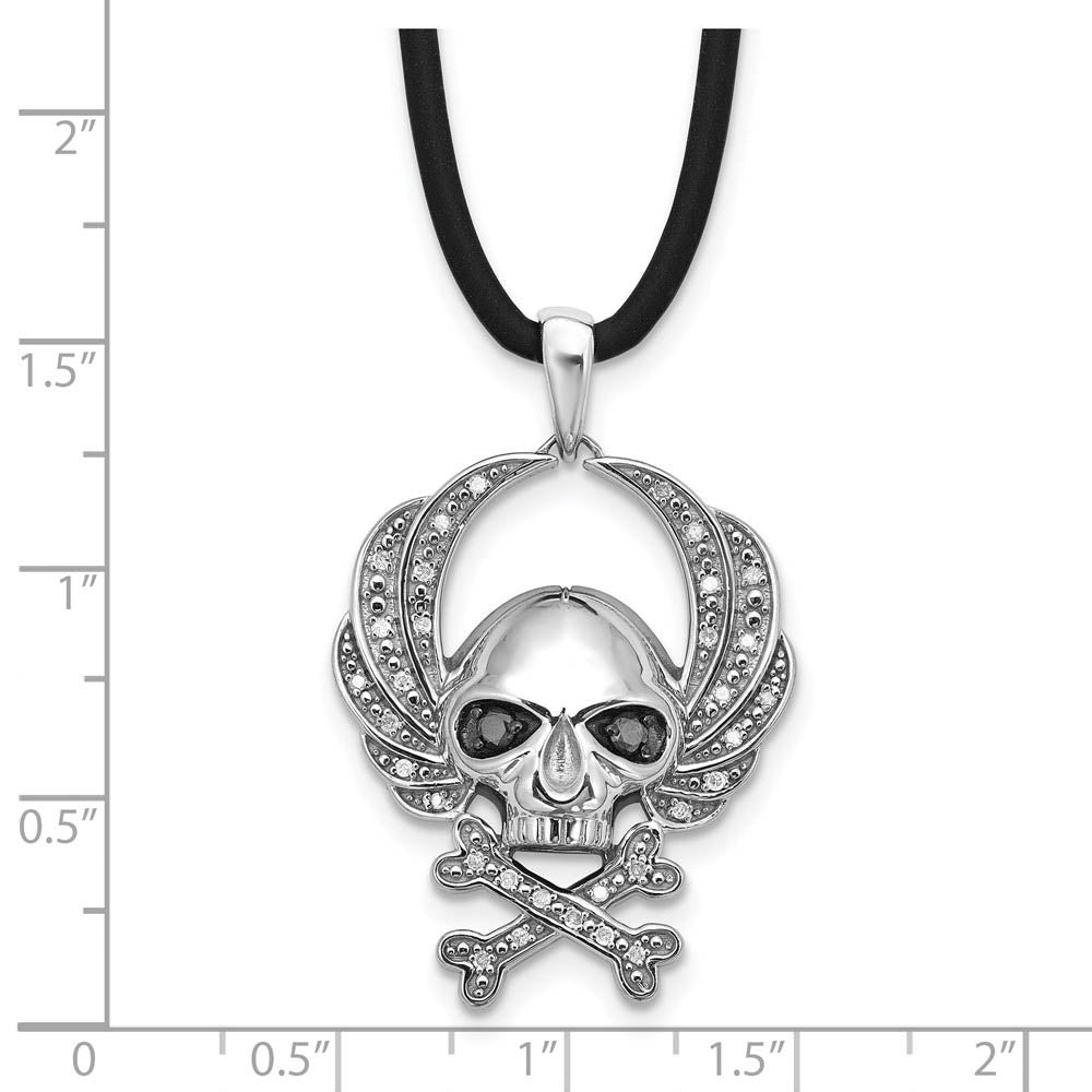 Black & White Diamond Sterling Silver Skull & Crossbones Cord Necklace