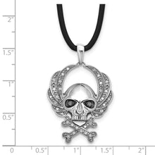 Black & White Diamond Sterling Silver Skull & Crossbones Cord Necklace