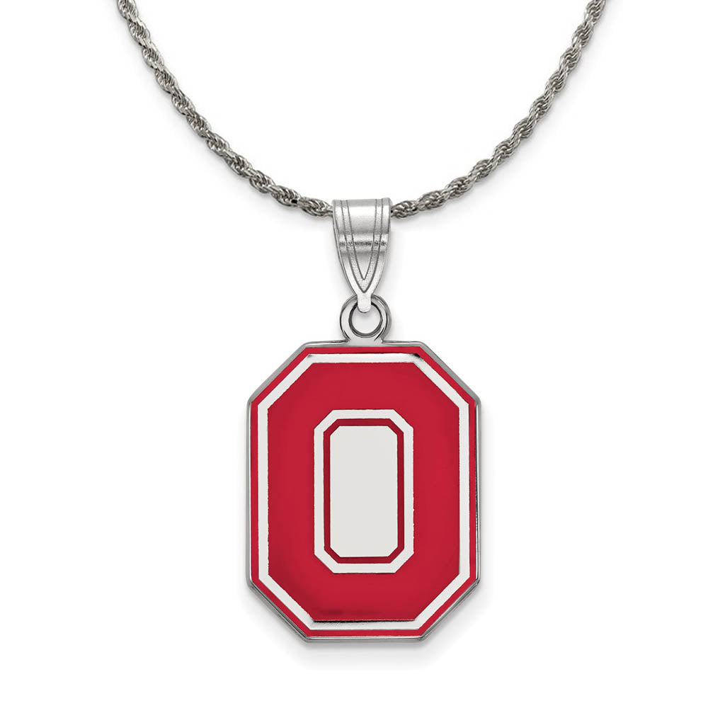 Sterling Silver Ohio State Large Enamel Logo Necklace