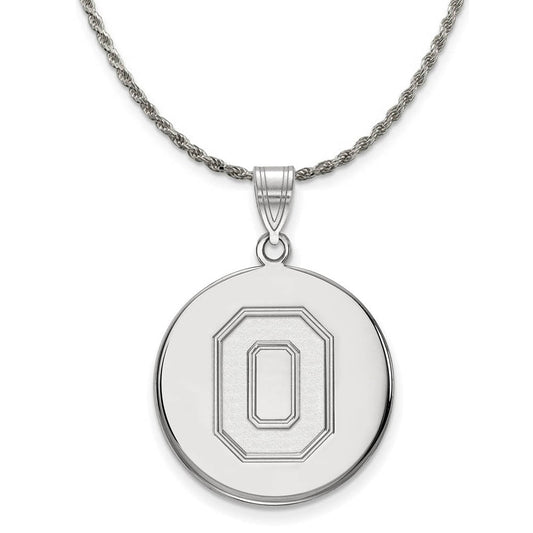 Sterling Silver Ohio State Large Disc Pendant Necklace