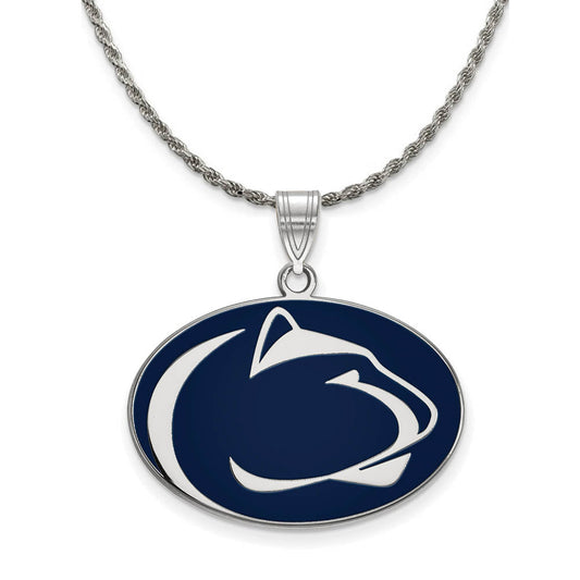 Sterling Silver Penn State Large Enamel Logo Pendant Necklace