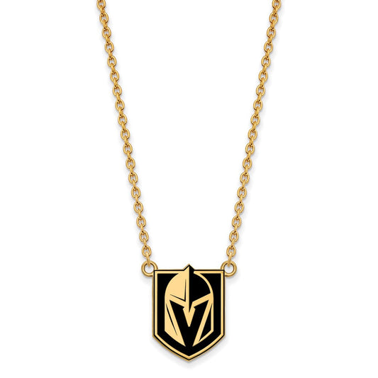 SS 14k Yellow Gold Plated NHL Golden Knights LG Epoxy Necklace, 18 In